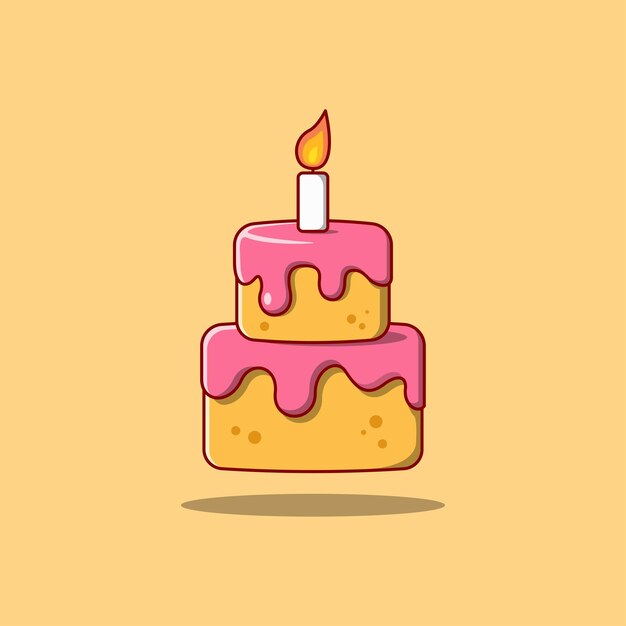 Tarta con vela Elemento de cumpleaños Icono de ilustración de dibujos animados vectorial