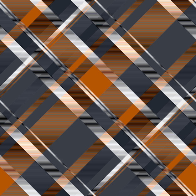 Tartan de fondo perfecto sin costuras de regreso a la escuela textil a cuadros de chequeo patrón de rascado textura vectorial de tela en colores oscuros y naranjas