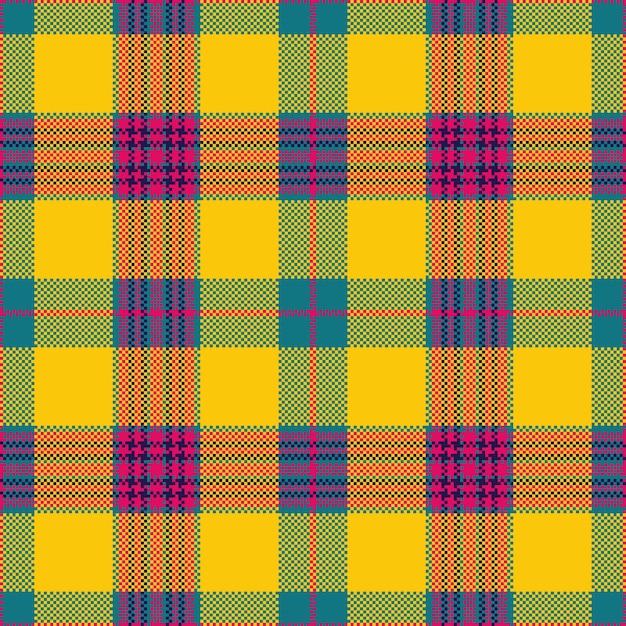 Tartán de tela vectorial de patrón a cuadros sin costuras con un tejido de textura de verificación de fondo en colores brillantes y cian