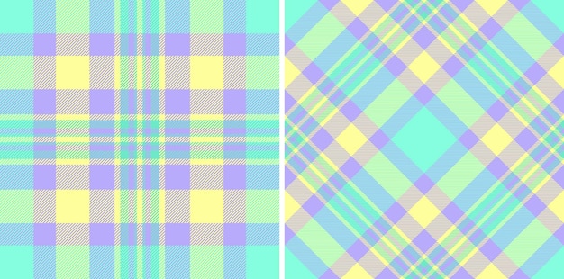 Tartan textil sin costuras de textura comprobación de tela con un patrón vectorial fondo a cuadros establecido en colores claros tendencias de la moda para cada temporada y vacaciones