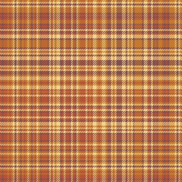 Tartán textil vectorial de textura de fondo a cuadros con un patrón de tela sin costuras en colores rojo y ámbar