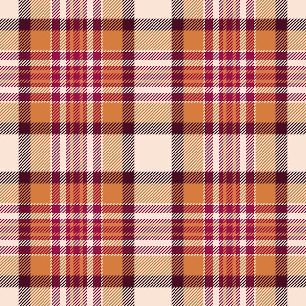 Tartan vectorial a cuadros de la década de 1950 tela sin costuras de fondo sin fin patrón textil de textura de ropa compruebe en colores claros y naranjas