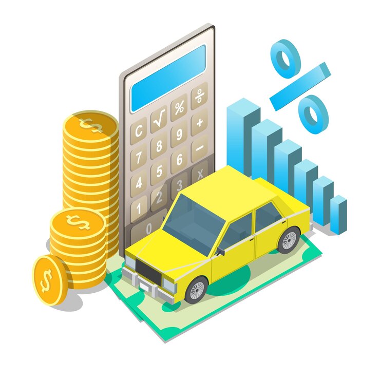 Vector tasas de préstamos para automóviles concepto vectorial ilustración isométrica