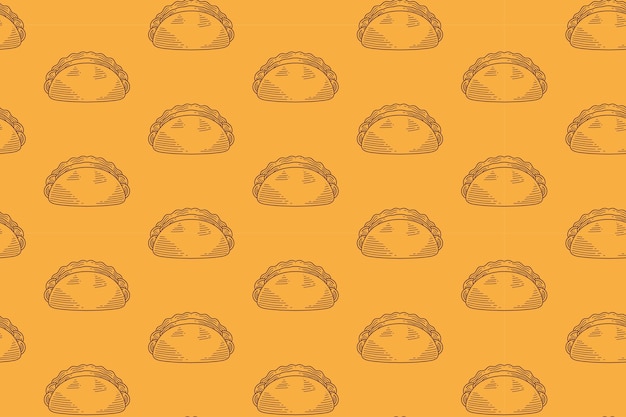 Tasty taco food doodle patrón sin costuras en fondo amarillo para la decoración y la mercancía del restaurante