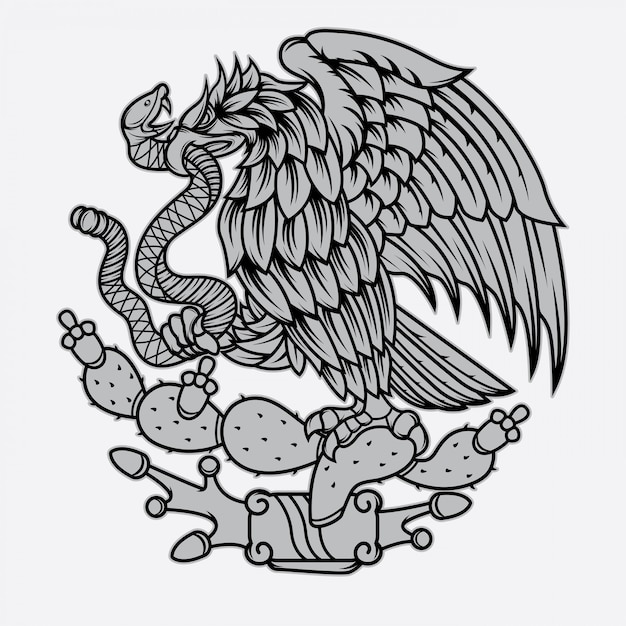 Tatuaje de águila y serpiente mexicana. | Vector Premium