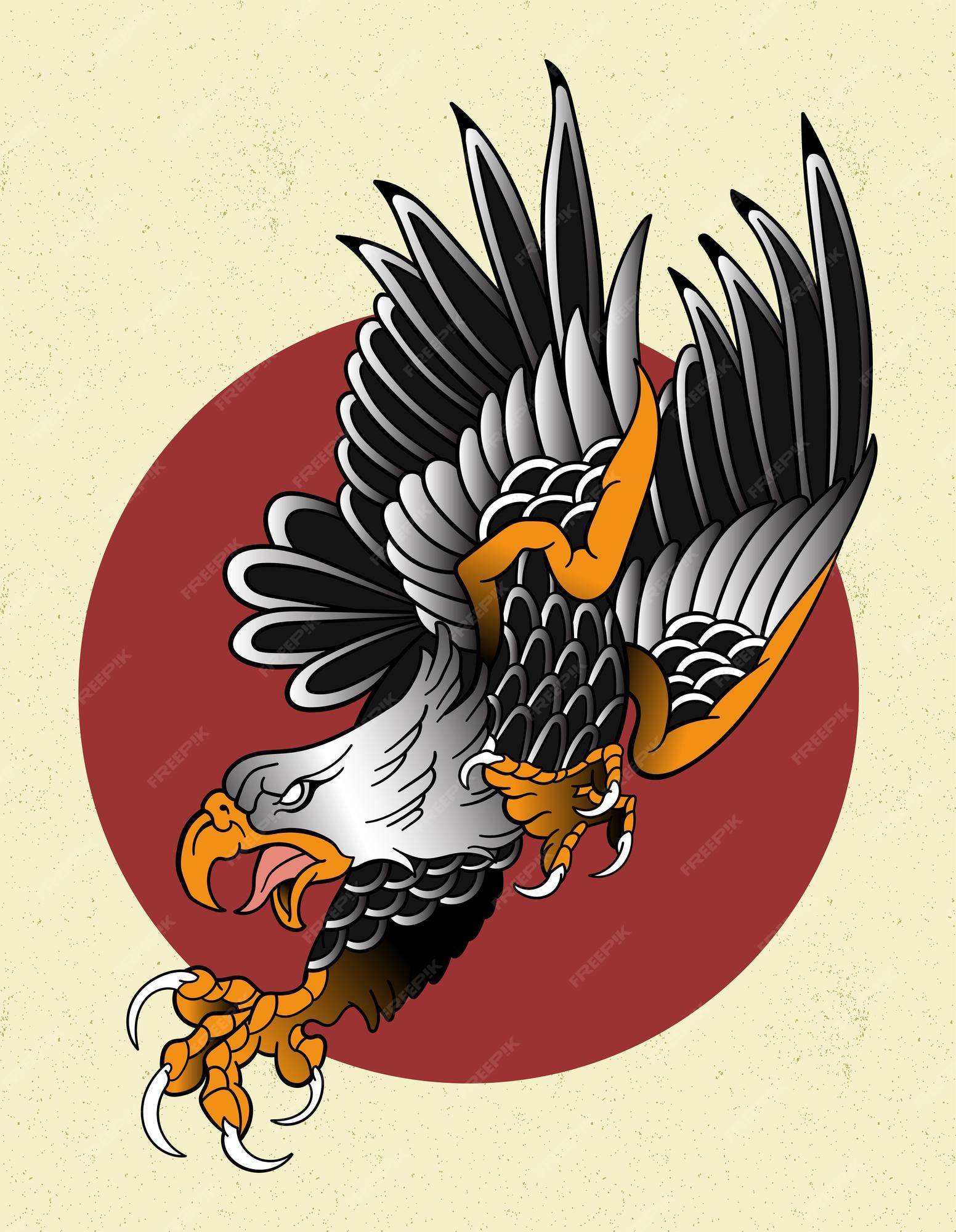 Tatuaje de águila tradicional | Vector Premium