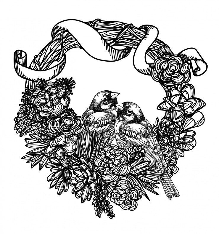 Vector tatuaje arte pájaro mano dibujo y bosquejo blanco y negro sobre fondo blanco.