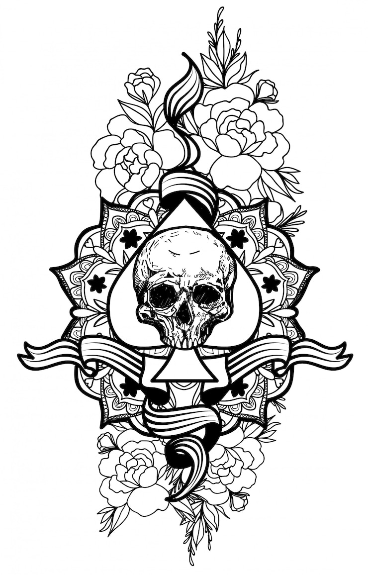Vector tatuaje calavera y flor