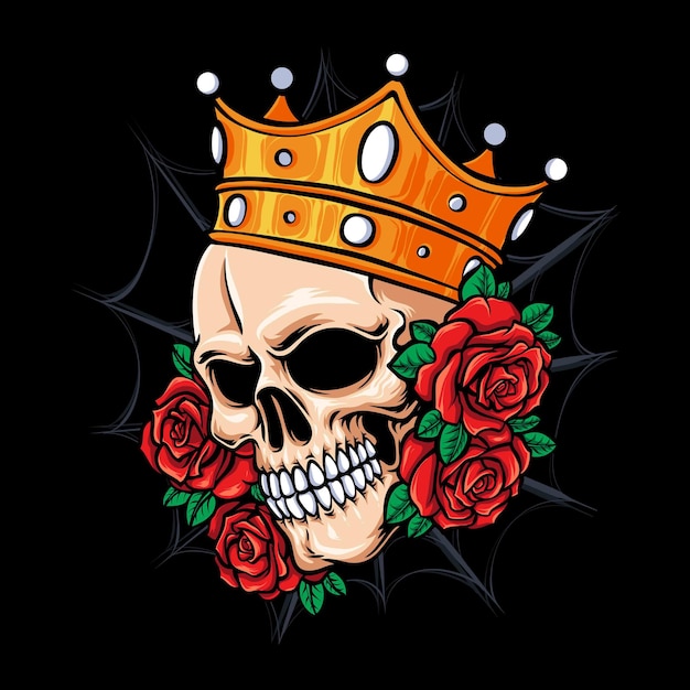 Tatuaje de calavera con vector de corona y rosas