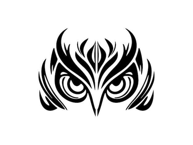Tatuaje de la cara de un búho con diseños polinesios en blanco y negro