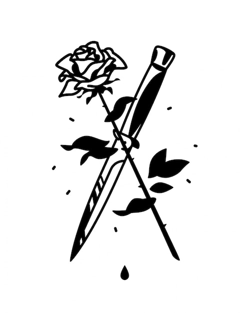 Un tatuaje con un cuchillo y una rosa.