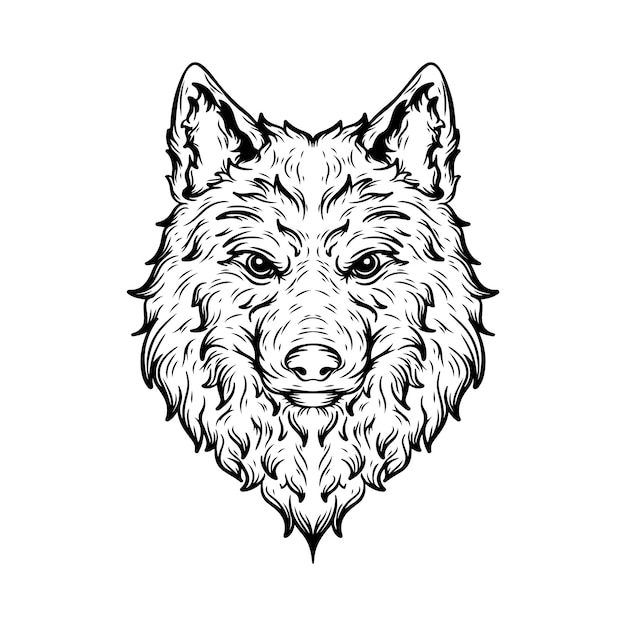 tatuaje y diseño de camiseta negro y blanco dibujado a mano cabeza de lobo grabado ornamento vector premium