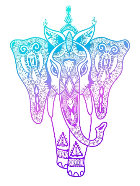 Vector tatuaje de elefante étnico gráfico vintage indio con adorno tribal