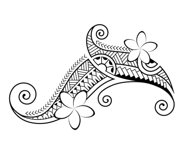 Tatuaje de estilo maorí Adorno oriental decorativo étnico con flores de Frangipani Plumeria para colorear b