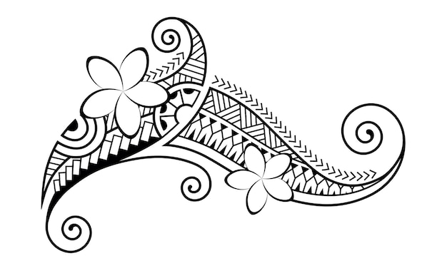 Vector tatuaje de estilo maorí adorno oriental decorativo étnico con flores de frangipani plumeria