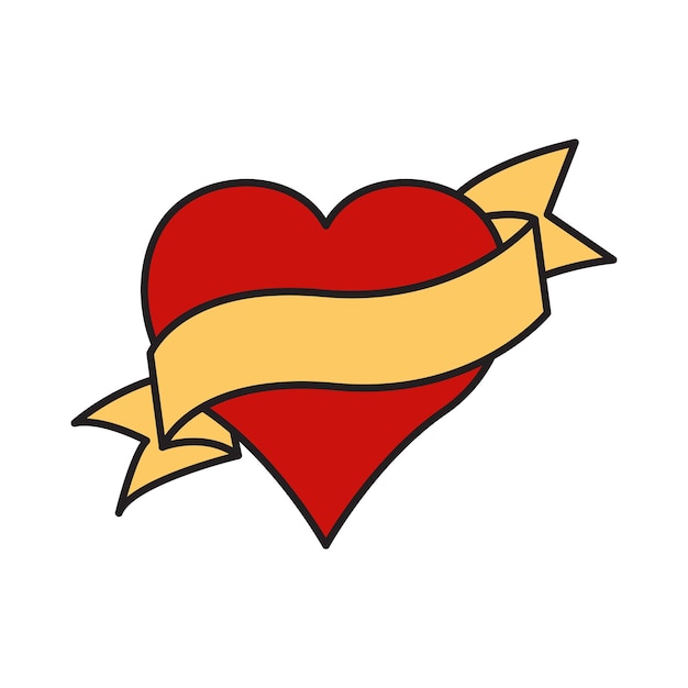 Tatuaje de estilo retro Corazón rojo con cinta