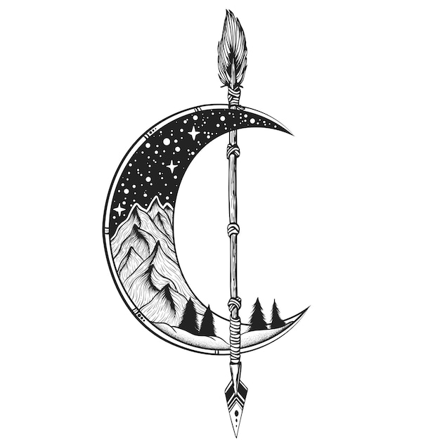 Tatuaje de flecha lunar Ilustración vectorial Trabajo de punto