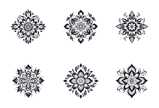 Tatuaje de flores dibujado a mano vector de arte floral geométrico aislado en fondo blanco