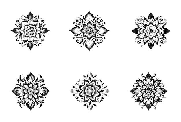 Tatuaje de flores dibujado a mano vector de arte floral geométrico aislado en fondo blanco