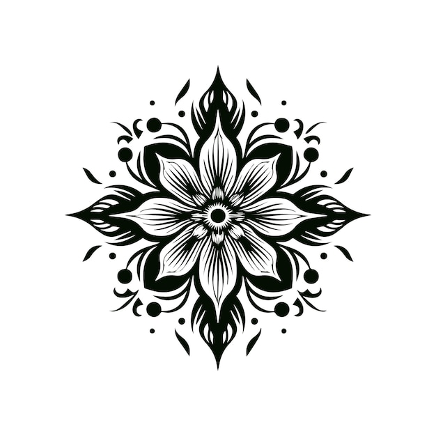 Tatuaje de flores dibujado a mano vector de arte floral geométrico aislado en fondo blanco