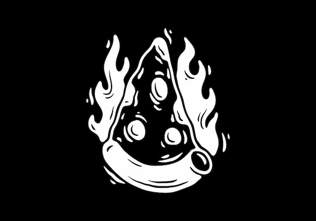 Tatuaje de ilustración de una rebanada de pizza con fuego