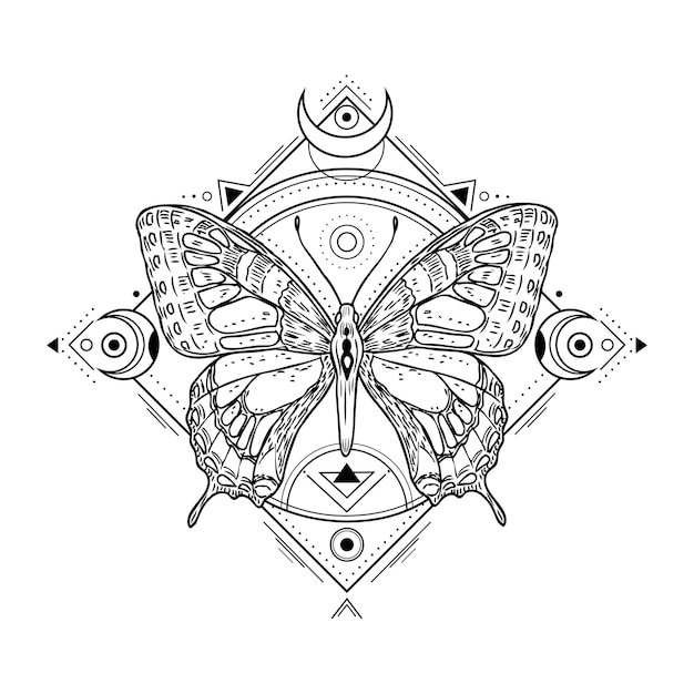 Tatuaje de insecto místico. diseño de boceto espiritual místico grabado. símbolo de vector oculto de la masonería de la alquimia. masonería de boceto de tatuaje, ilustración esquemática de animales