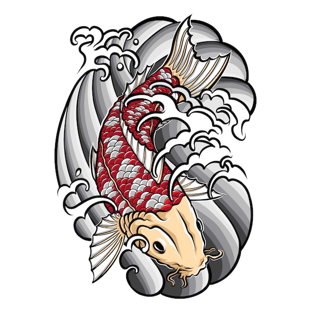 Vector tatuaje japonés de pez koi