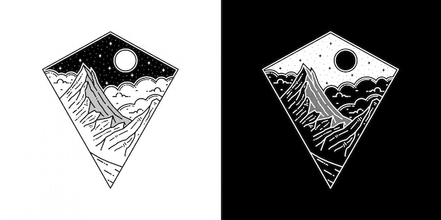 Tatuaje de montaña geométrica en diseño Monoline