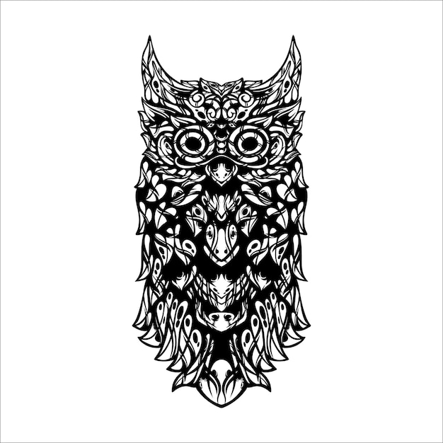 tatuaje de patrón de búho decorativo tribal blanco y negro