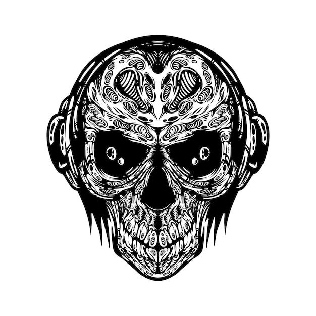 tatuaje de patrón de calavera decorativa tribal en blanco y negro