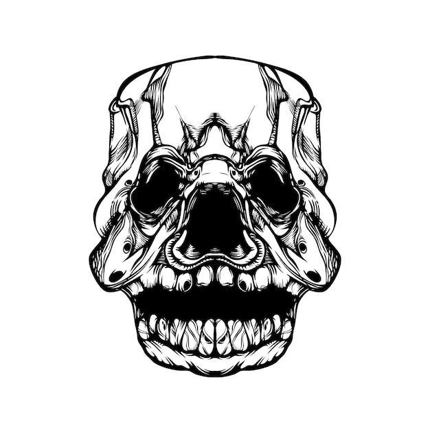 Vector tatuaje de patrón de calavera decorativa tribal en blanco y negro