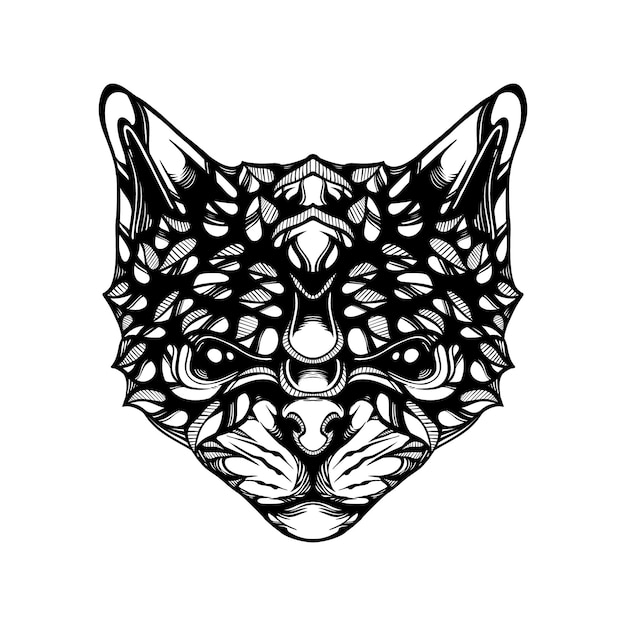 Vector tatuaje de patrón de gato decorativo tribal blanco y negro