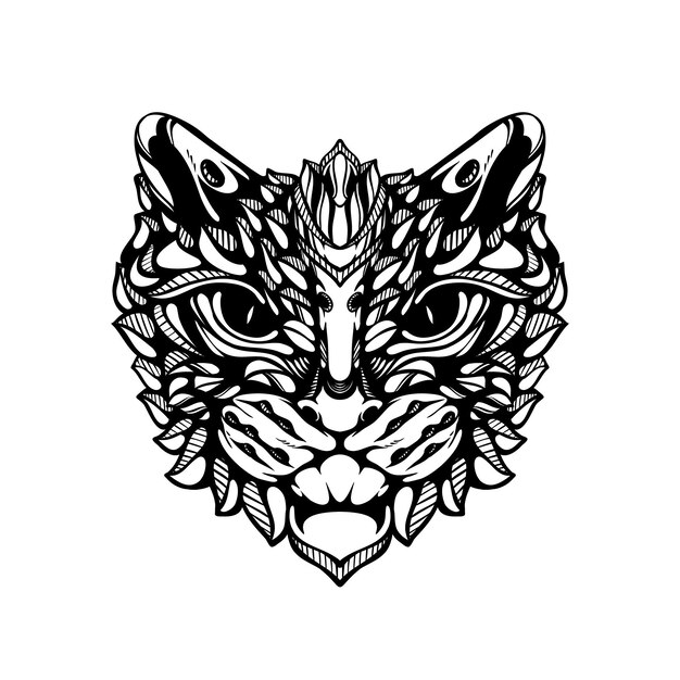 tatuaje de patrón de gato decorativo tribal blanco y negro