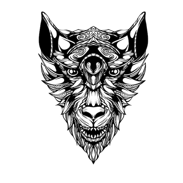 tatuaje de patrón de lobo decorativo tribal blanco y negro