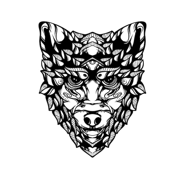 Tatuaje de patrón de lobo decorativo tribal blanco y negro