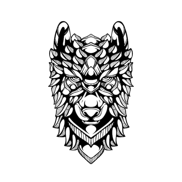 Tatuaje de patrón de lobo decorativo tribal blanco y negro