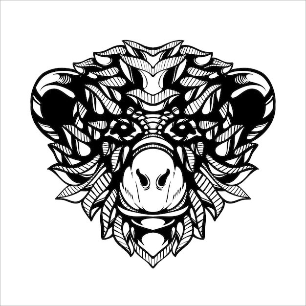 tatuaje de patrón de mono decorativo tribal blanco y negro