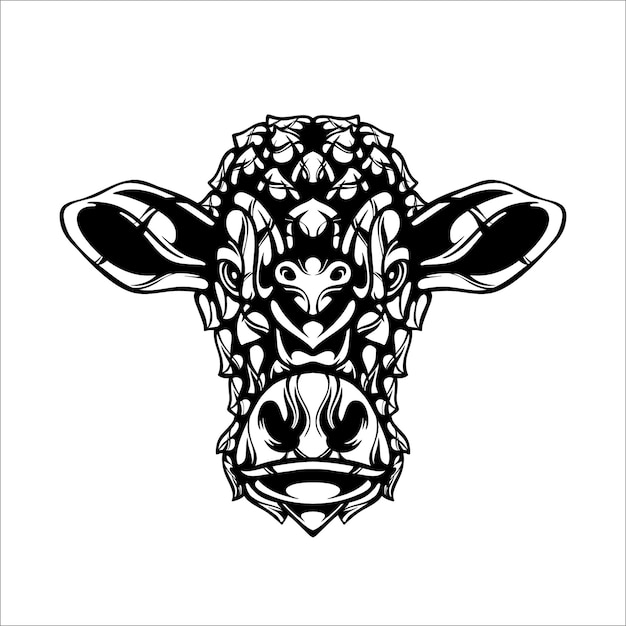 Tatuaje de patrón de vaca decorativa tribal en blanco y negro