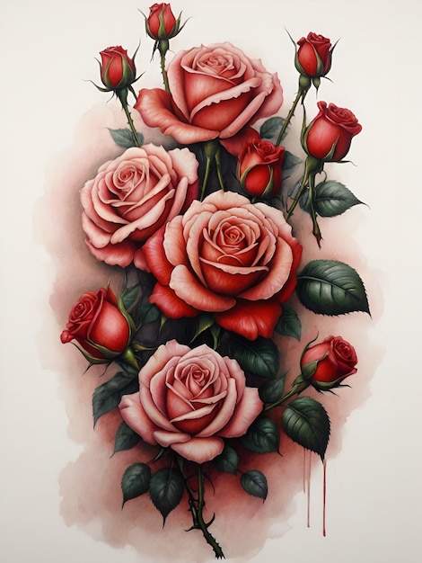 Tatuaje de rosa con cinco rosas