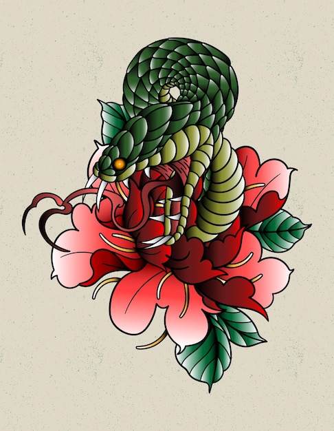 Tatuaje de serpiente peonía