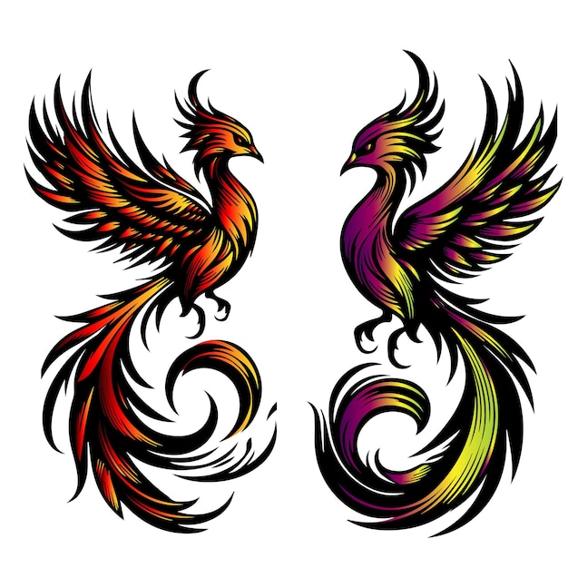 Tatuaje tipo ave fénix ilustraciones vectoriales