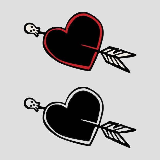 Tatuaje tradicional de dos corazones con una flecha roja