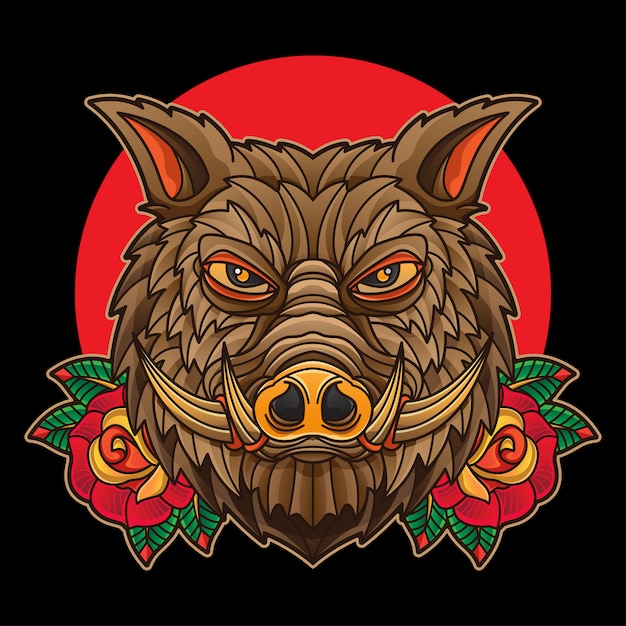 tatuaje tradicional de jabalí