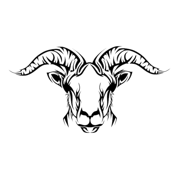 Vector tatuaje tribal de cabra animal blanco y negro dibujado a mano