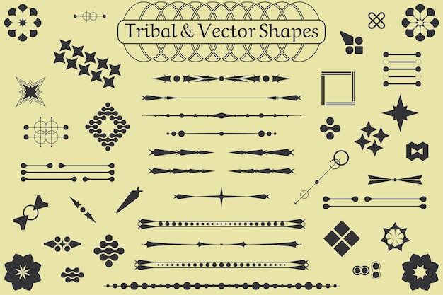 Vector tatuaje tribal y formas establecidas para marco y etiqueta y patrón