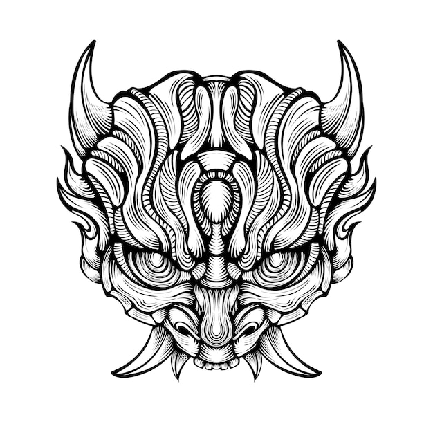 Tatuaje tribal oni máscara ilustración vector diseño