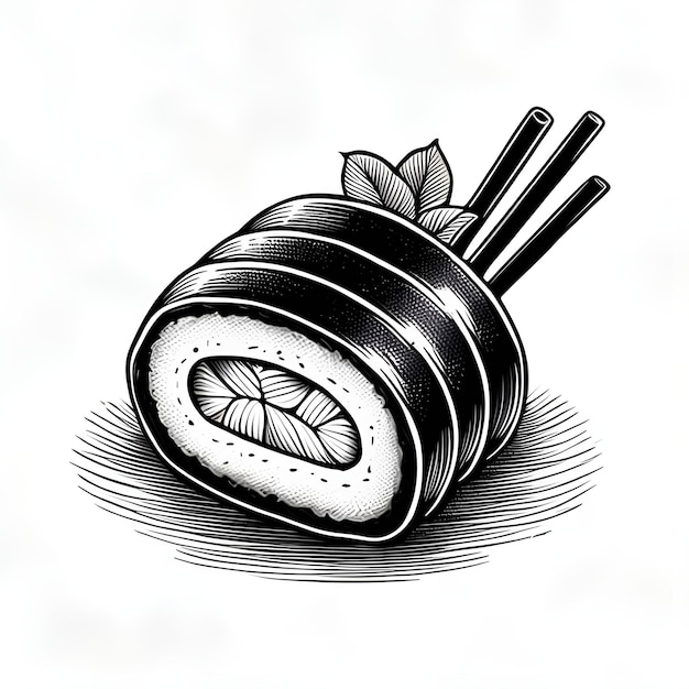 Vector tatuaje vectorial de sushi en blanco y negro ilustración de silueta de sushi