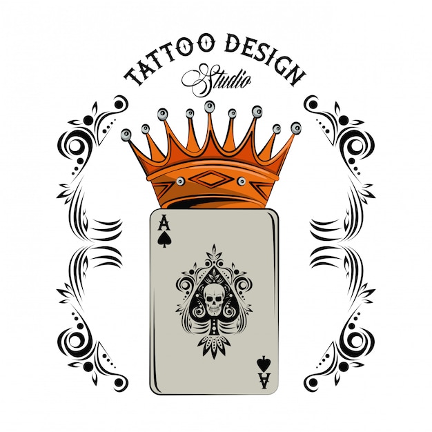 Vector tatuaje de la vieja escuela con diseño de dibujo de cartas de póker