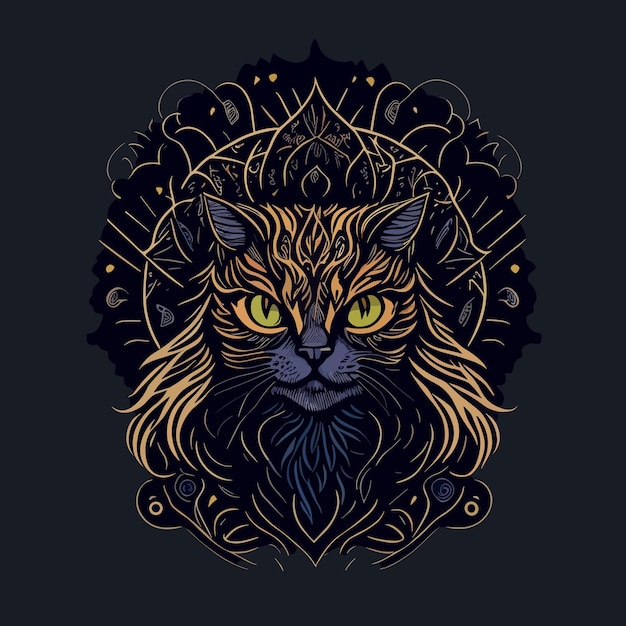 un tatuaje vintage de arte digital vectorial una ilustración de camiseta de diseño de gato una plantilla colorida