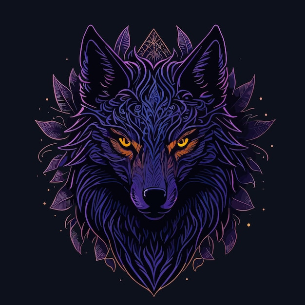 un tatuaje vintage de arte digital vectorial una ilustración de camiseta de diseño de lobo una plantilla colorida